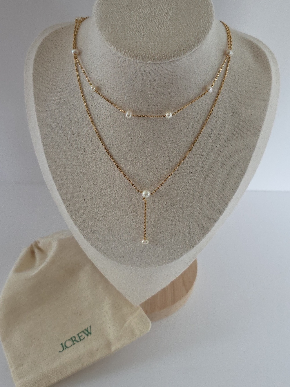 J.CREW Double Chain Gold And Pearl Necklace